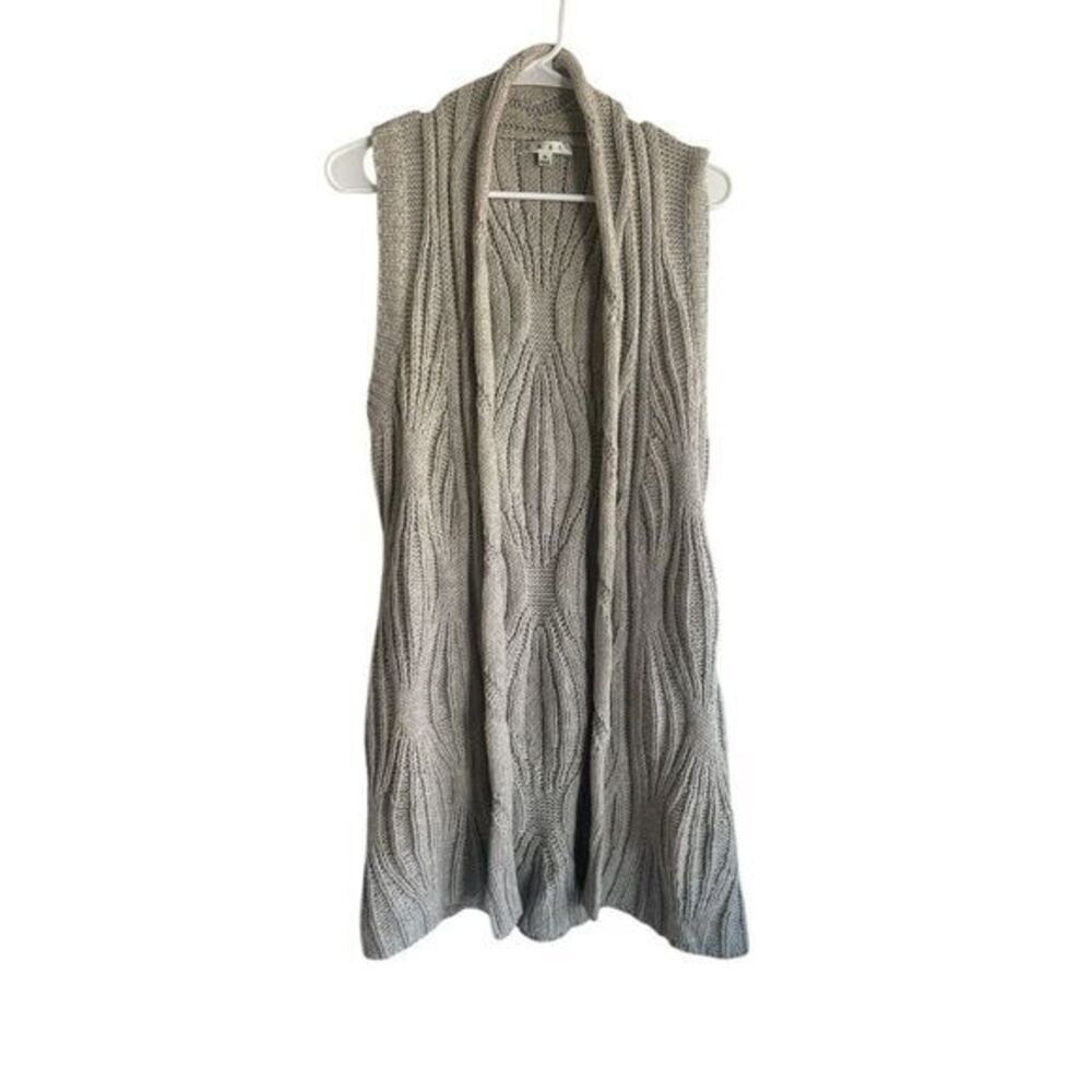 CAbi Sweater Vest Medium Grayish Brown Sleeveless Long Cotton Wool Yak Blend